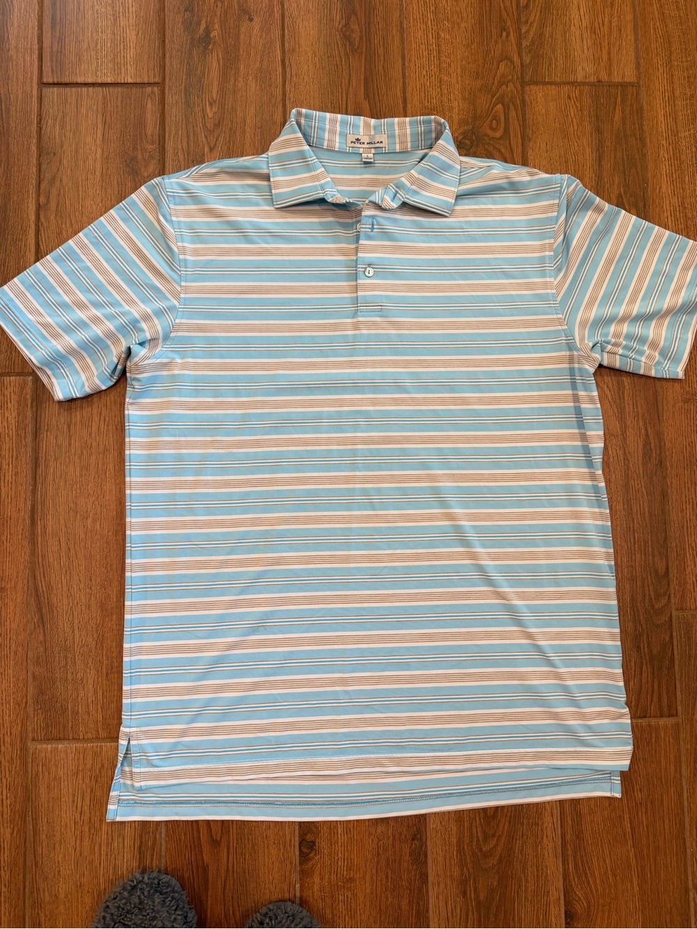 Peter Millar Light Blue Striped Polo / men’s large